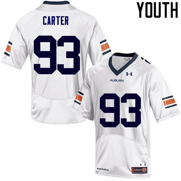 Auburn Tigers Youth Tyler Carter #93 White Under Armour Stitched College NCAA Authentic Football Jersey WHT5774RL